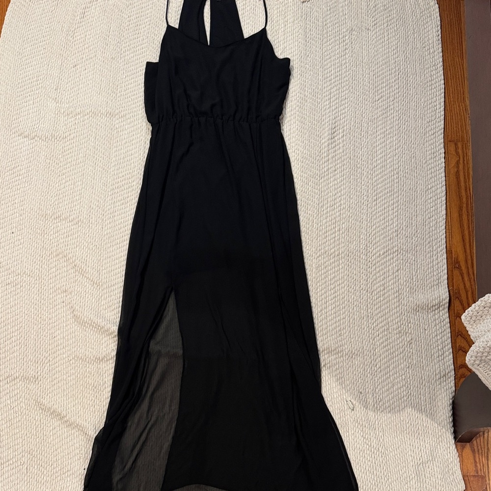 Divided Black Maxi Dress with Sheer Detail